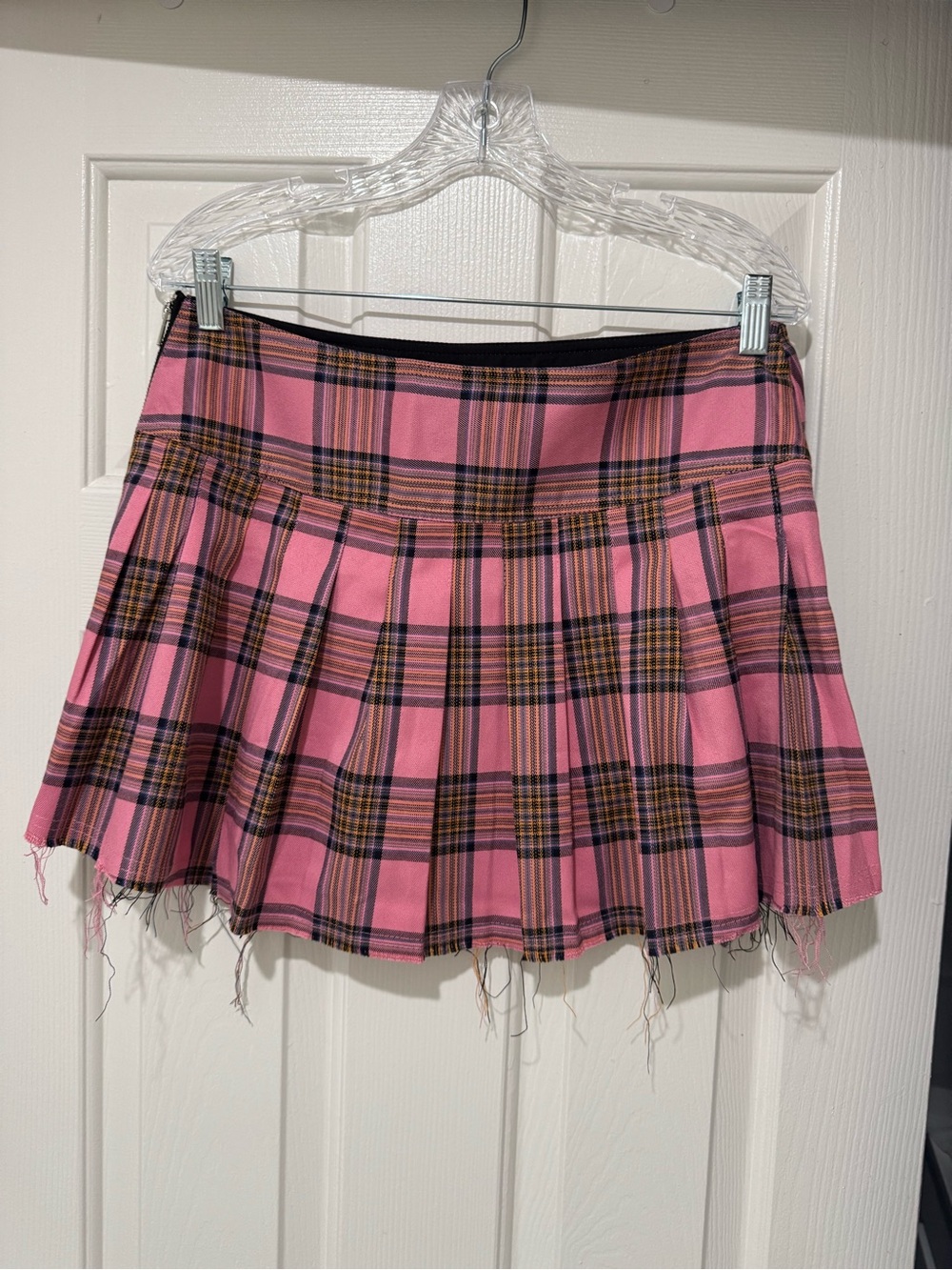 Dolls Kill Pink Plaid Pleated Mini Skirt